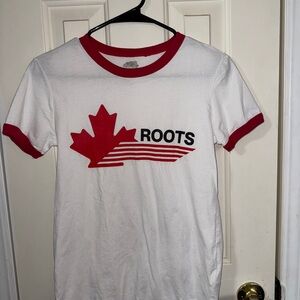 Roots Classic White Tee with Red Trim